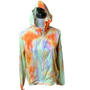 Nike Running Jacket Womans Medium Hooded Full Zip Windbreaker Watercolor Tye Dye